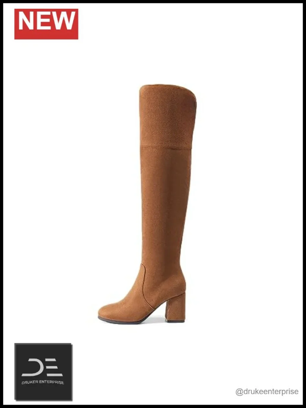 KPZ Women's Thigh High Stretch Suede Heeled Boots Round Toe